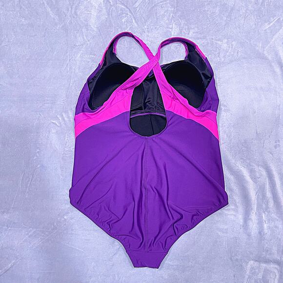 LANDS END Scoop Neck Tugless One Piece Swimsuit Purple Pink Womens Plus Size 20W - Picture 3 of 6